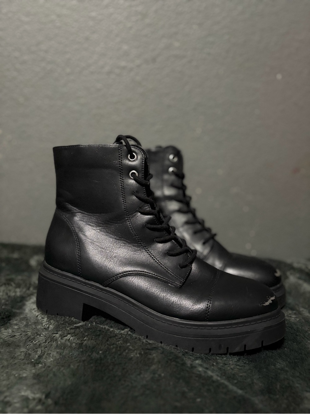 Style & Co. Black Lace-Up Platform Combat Boots